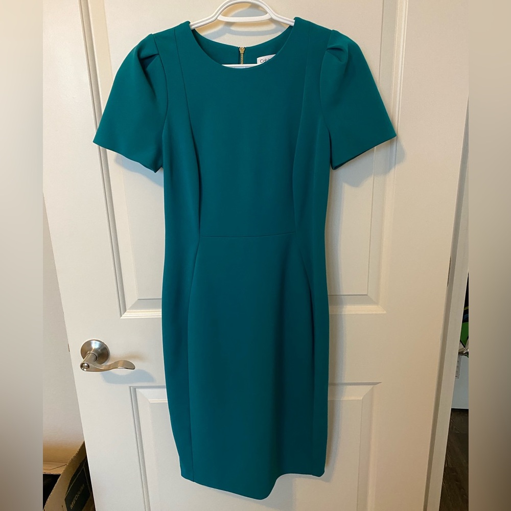 Calvin Klein teal dress short scuba crepe